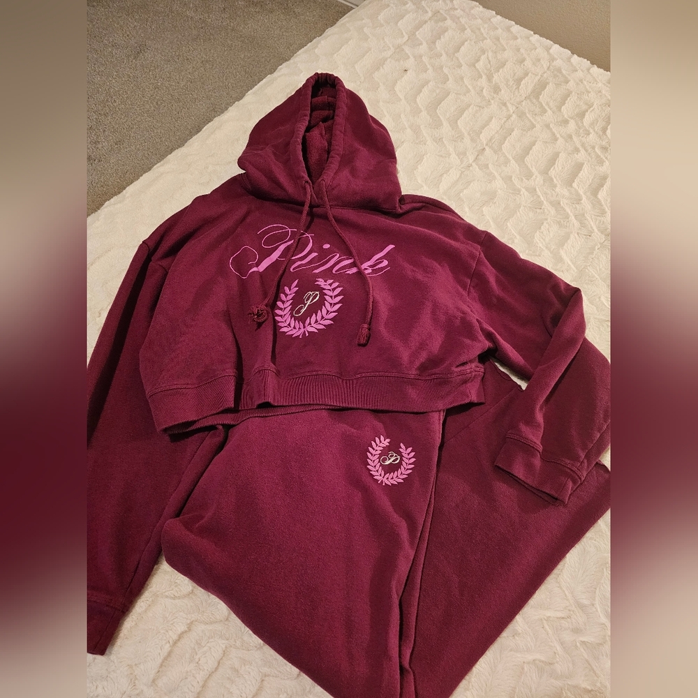 Burgundy victoria secret pink sweat suit